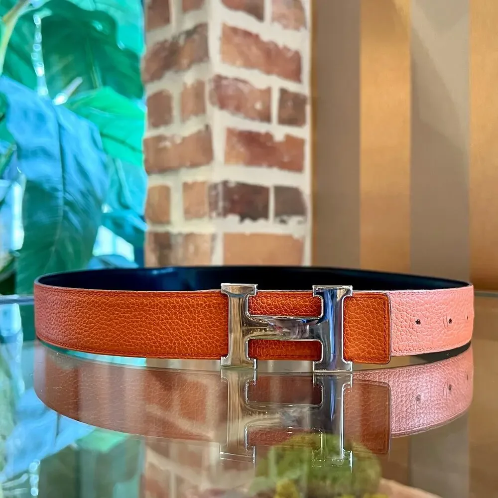 HERMES Black Box Calfskin & Orange Togo Calfskin Reversible Belt Kit Sz 100 - Picture 1 of 8